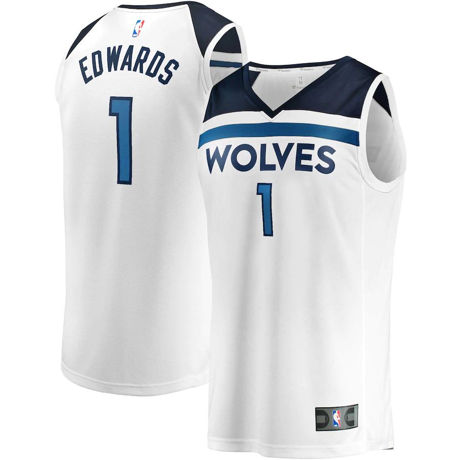 Men Minnesota Timberwolves #1 Anthony Edwards Fanatics Branded White 2022-23 Fast Break Replica NBA Jersey->minnesota timberwolves->NBA Jersey